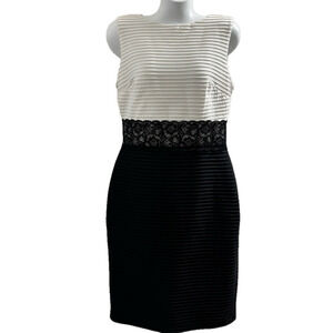 London Nites Style Chic Black and White Sleeveless Dress with Lace Detail Size 6